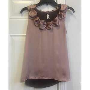 Y2K VTG Lapis Dusty Rose Satin Ruched Neck Tank Top Coquette Whimsigoth Sm Small